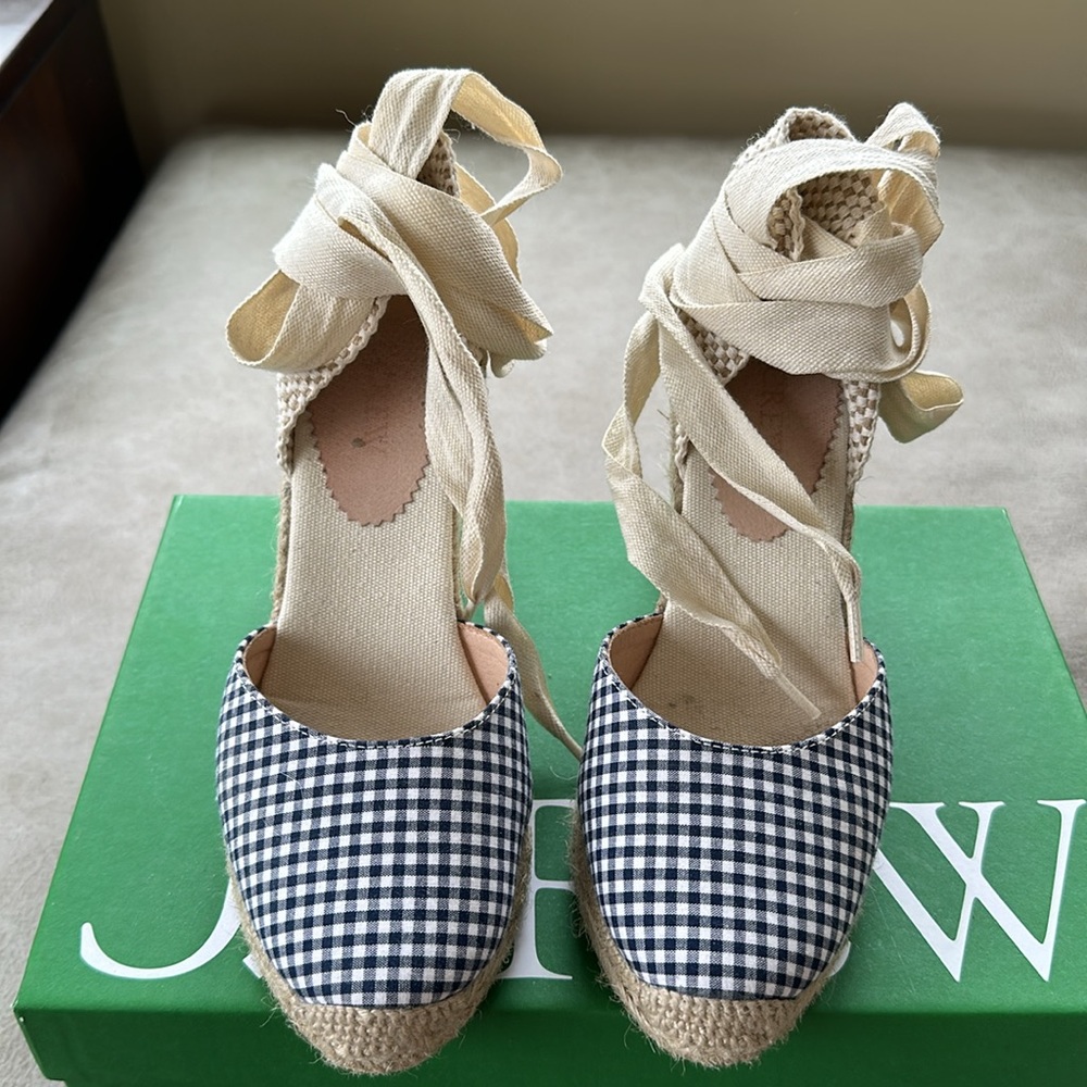 Lace up high heel espadrilles in gingham - Picture 2 of 5